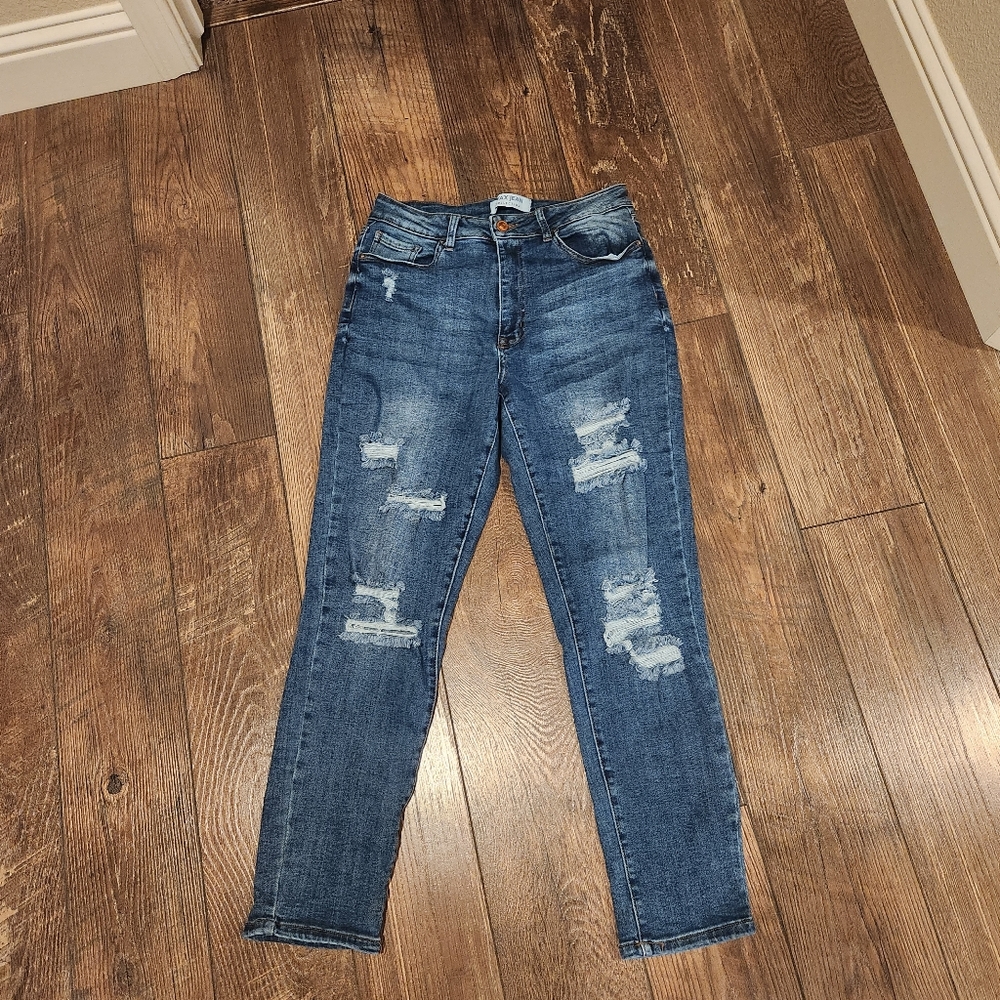 5/$13 Wax jean mom jean stretch skinny distressed light wash jeans